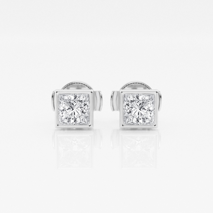 Additional Image 2 for  1 ctw Princess Lab Grown Diamond Bezel Set Solitaire Stud Earrings