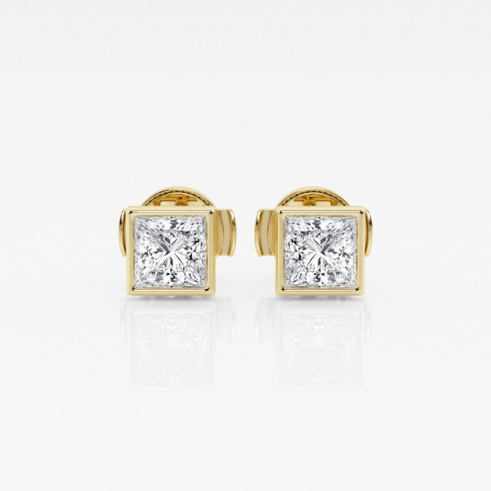 Additional Image 2 for  1 ctw Princess Lab Grown Diamond Bezel Set Solitaire Stud Earrings