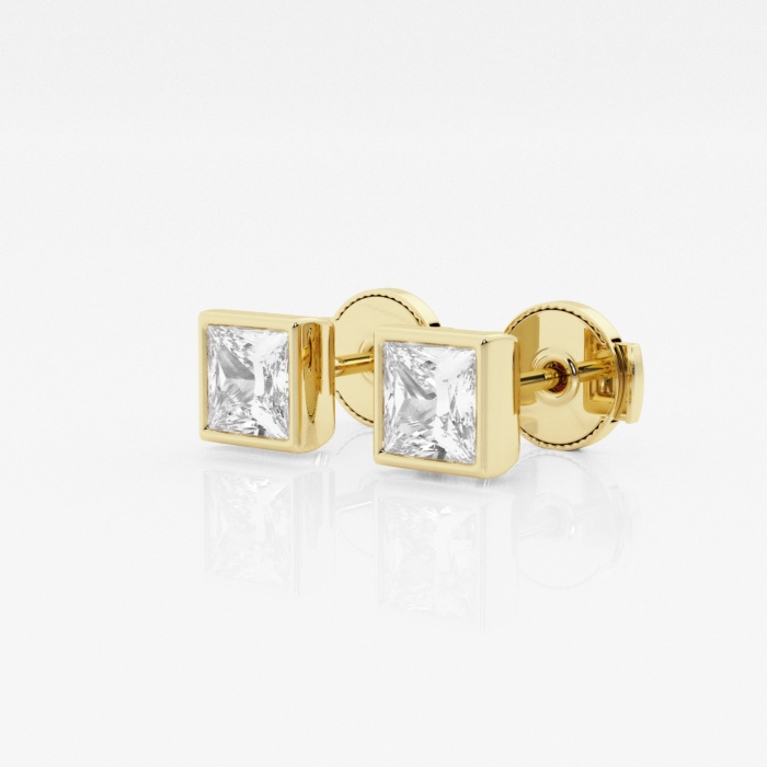 Additional Image 1 for  1 ctw Princess Lab Grown Diamond Bezel Set Solitaire Stud Earrings
