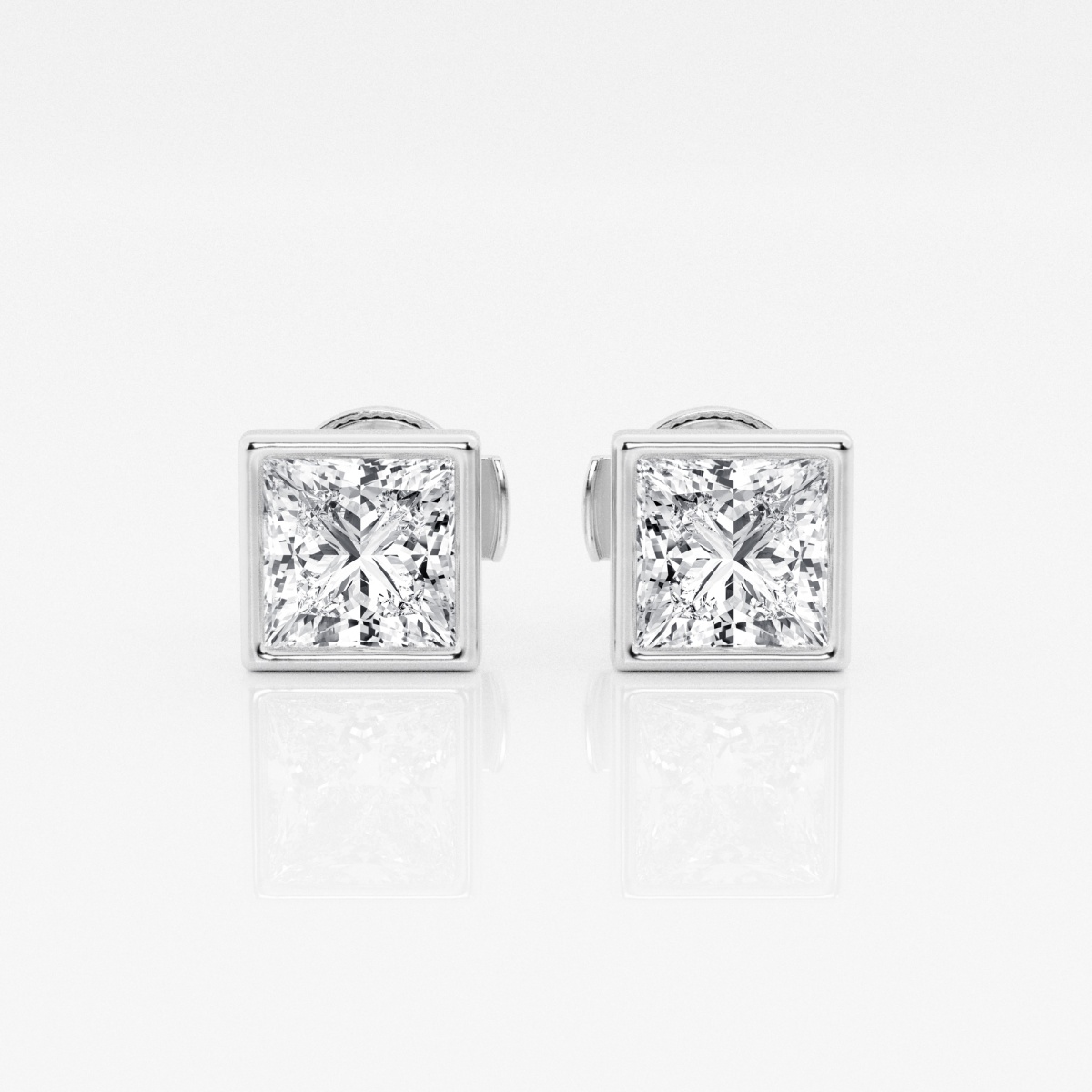 Additional Image 2 for  1 1/2 ctw Princess Lab Grown Diamond Bezel Set Solitaire Certified Stud Earrings