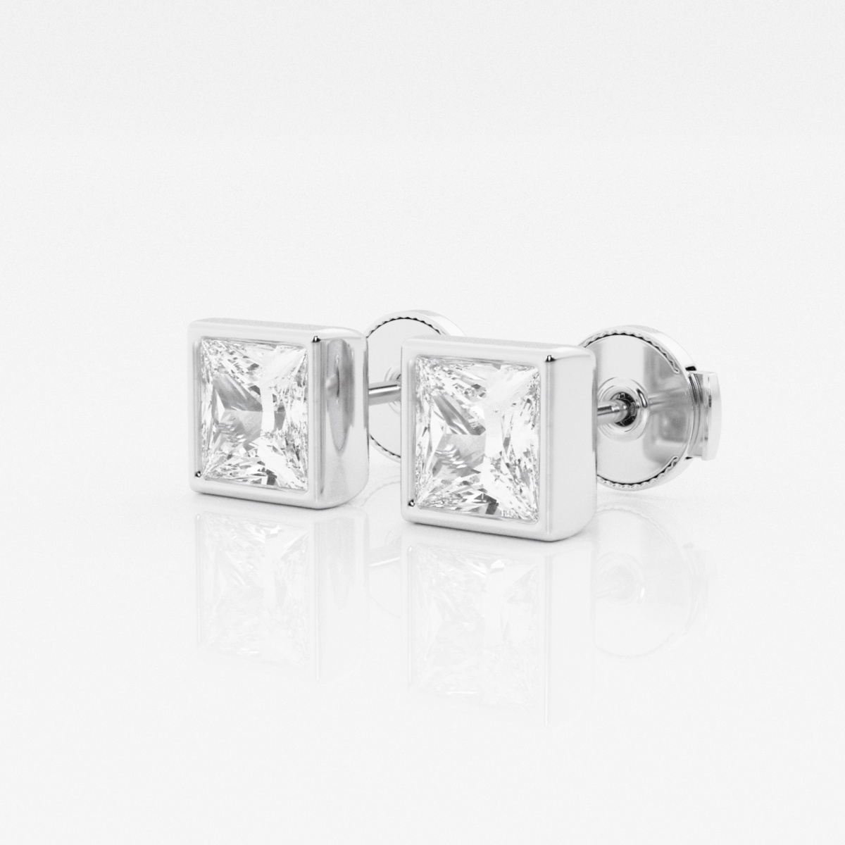 Additional Image 1 for  1 1/2 ctw Princess Lab Grown Diamond Bezel Set Solitaire Certified Stud Earrings