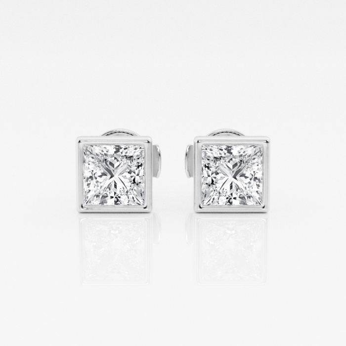 Additional Image 2 for  1 1/2 ctw Princess Lab Grown Diamond Bezel Set Solitaire Certified Stud Earrings
