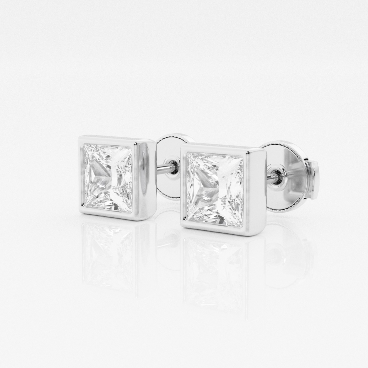 Additional Image 1 for  2 ctw Princess Lab Grown Diamond Bezel Set Solitaire Certified Stud Earrings