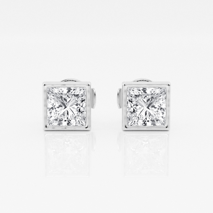 Additional Image 2 for  2 ctw Princess Lab Grown Diamond Bezel Set Solitaire Certified Stud Earrings
