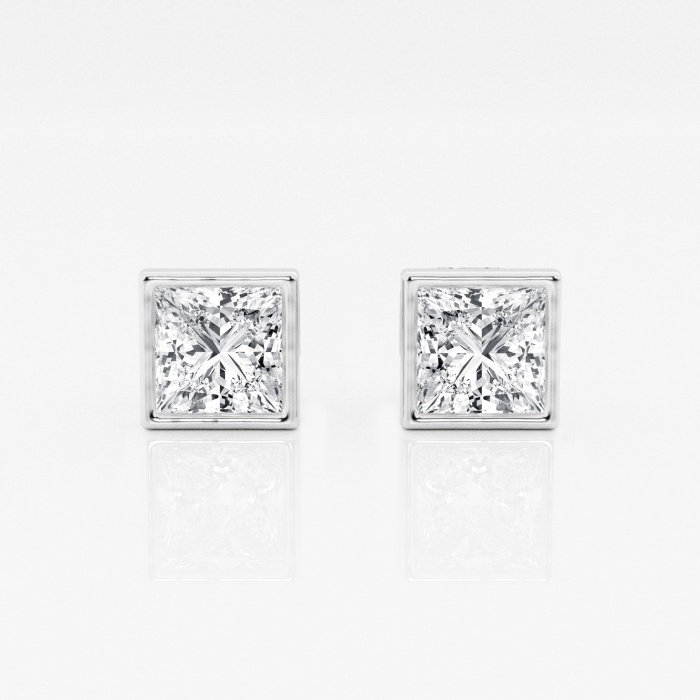2 ctw Princess Lab Grown Diamond Bezel Set Solitaire Certified Stud Earrings