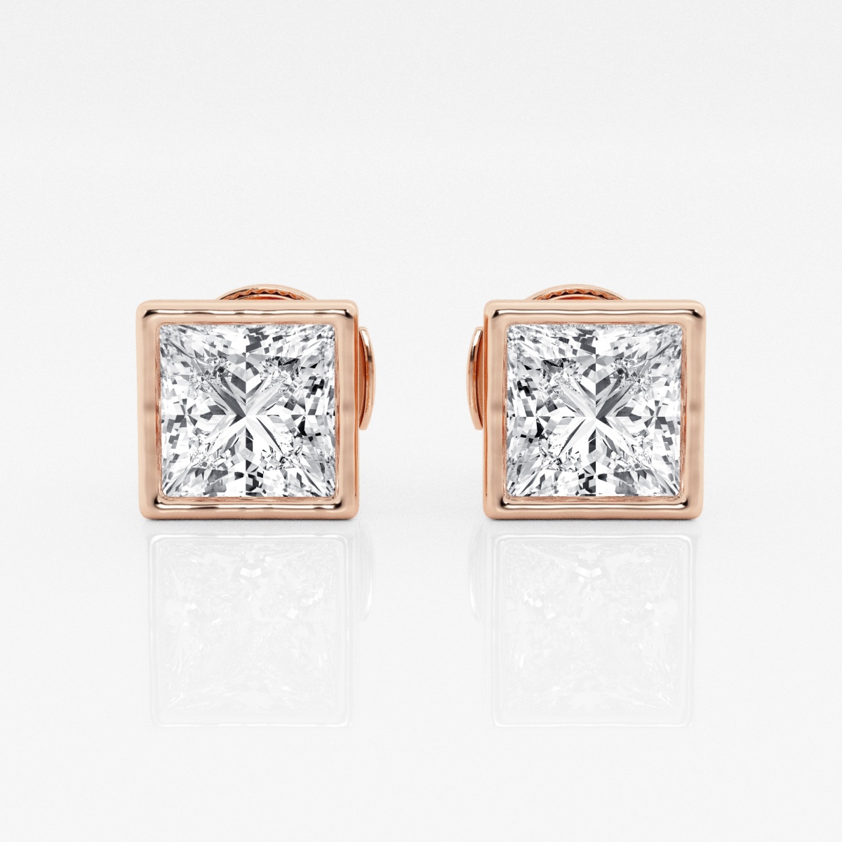 Additional Image 2 for  3 ctw Princess Lab Grown Diamond Bezel Set Solitaire Certified Stud Earrings