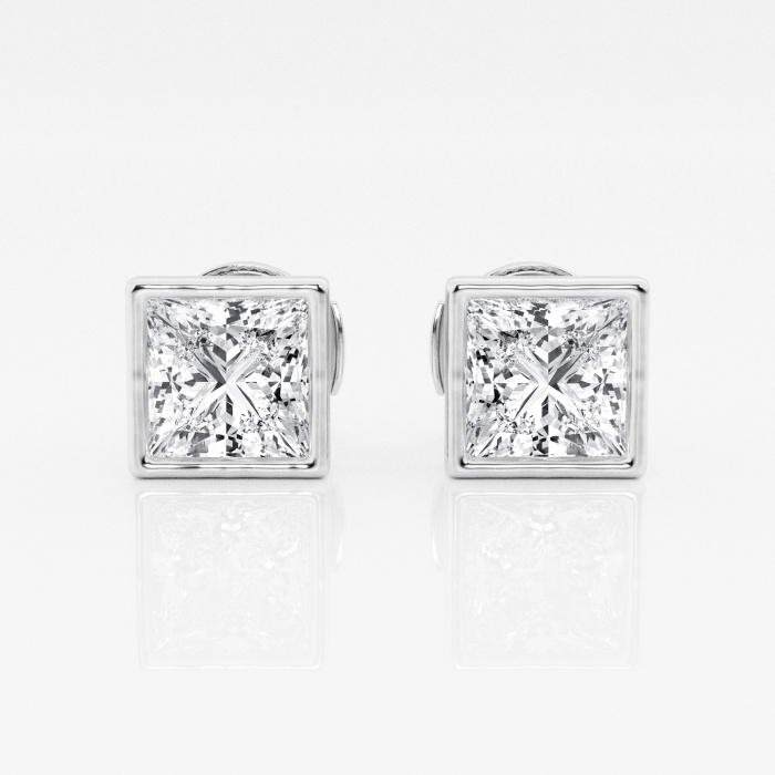 Additional Image 2 for  3 ctw Princess Lab Grown Diamond Bezel Set Solitaire Certified Stud Earrings