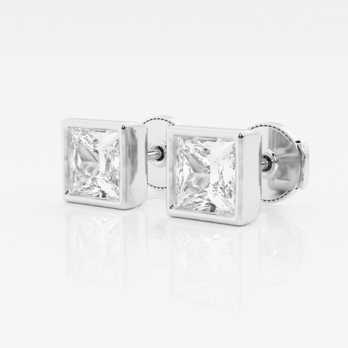 Additional Image 1 for  3 ctw Princess Lab Grown Diamond Bezel Set Solitaire Certified Stud Earrings
