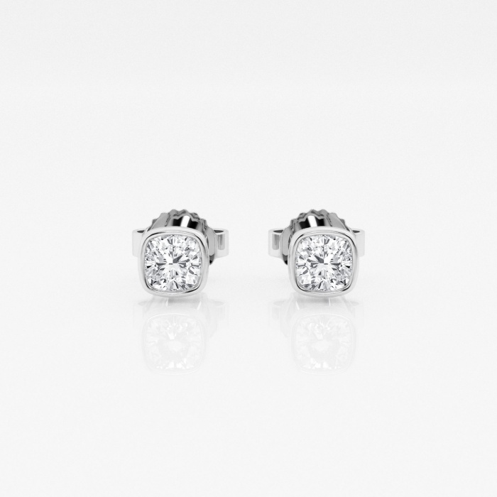 Additional Image 2 for  1/2 ctw Cushion Lab Grown Diamond Bezel Set Solitaire Stud Earrings