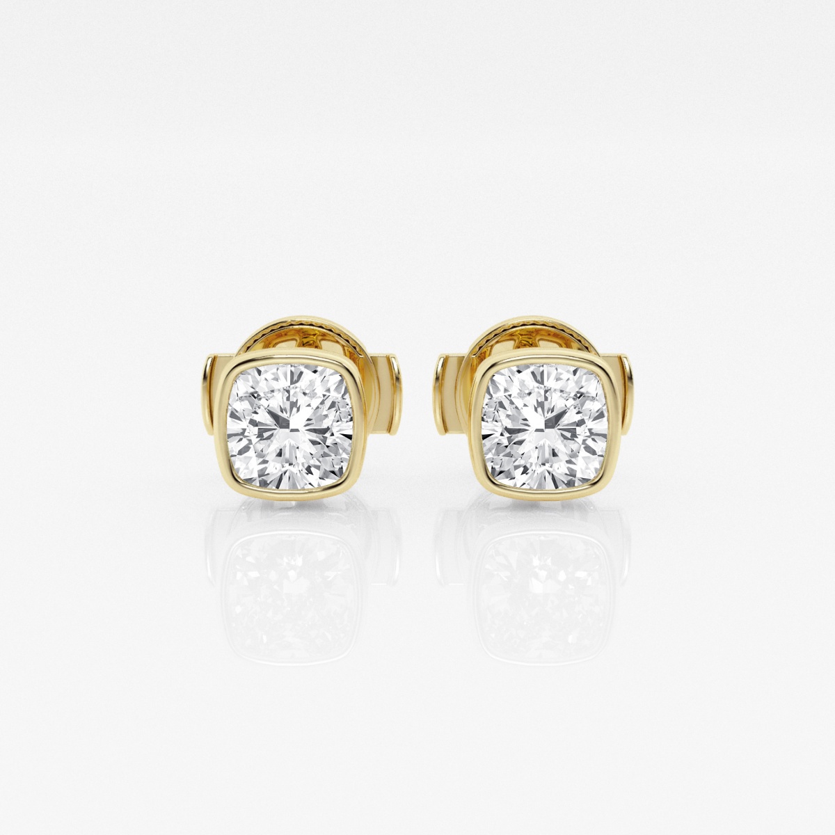 Additional Image 2 for  1 ctw Cushion Lab Grown Diamond Bezel Set Solitaire Stud Earrings