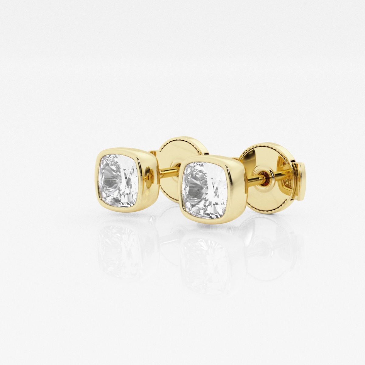 Additional Image 1 for  1 ctw Cushion Lab Grown Diamond Bezel Set Solitaire Stud Earrings
