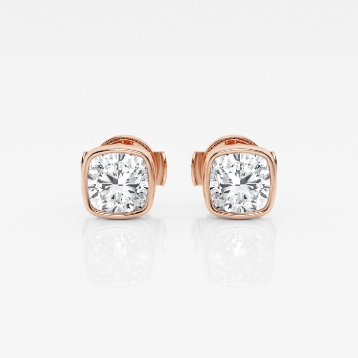 Additional Image 2 for  1 1/2 ctw Cushion Lab Grown Diamond Bezel Set Solitaire Certified Stud Earrings