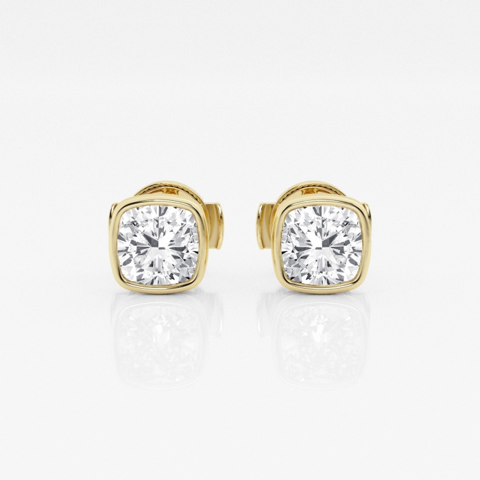 Additional Image 2 for  1 1/2 ctw Cushion Lab Grown Diamond Bezel Set Solitaire Certified Stud Earrings