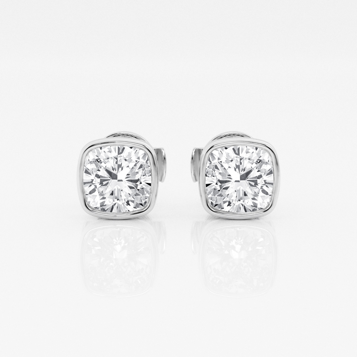 Additional Image 2 for  2 ctw Cushion Lab Grown Diamond Bezel Set Solitaire Certified Stud Earrings