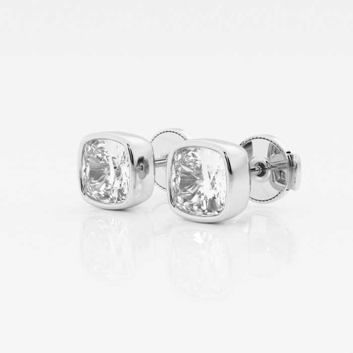 Additional Image 1 for  2 ctw Cushion Lab Grown Diamond Bezel Set Solitaire Certified Stud Earrings