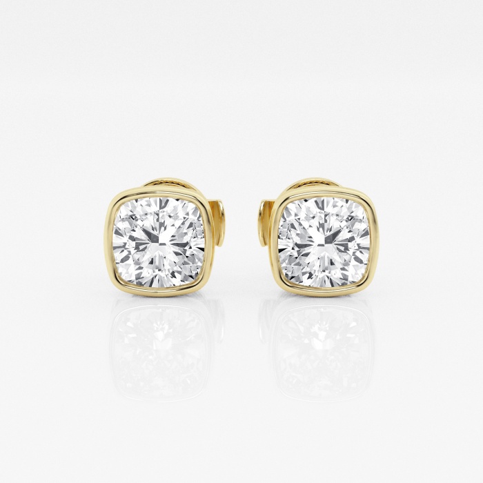 Additional Image 2 for  2 ctw Cushion Lab Grown Diamond Bezel Set Solitaire Certified Stud Earrings
