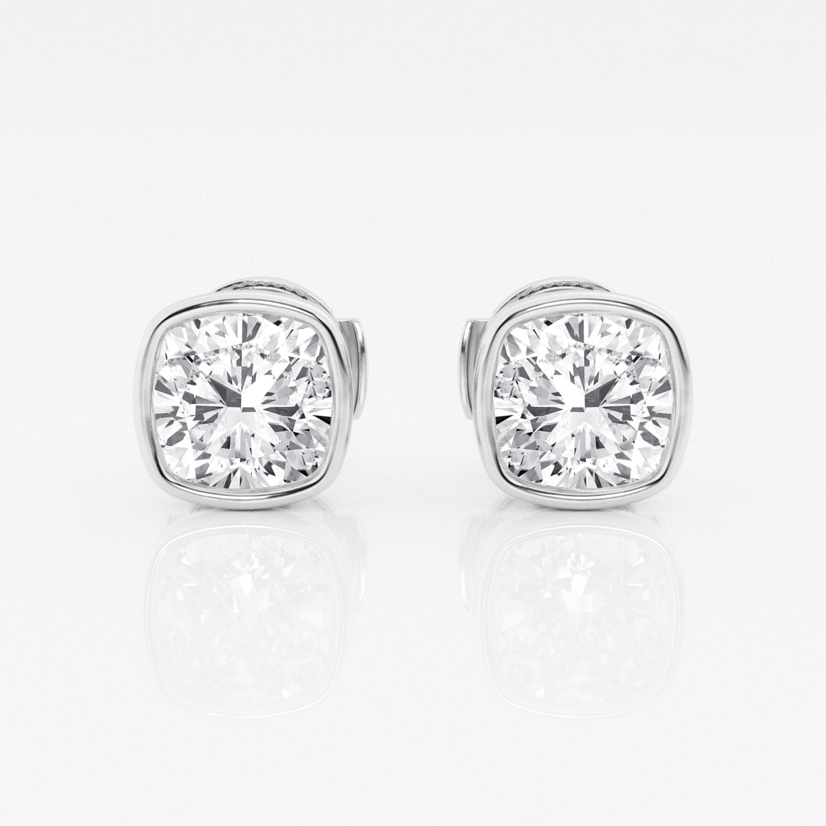 Additional Image 2 for  3 ctw Cushion Lab Grown Diamond Bezel Set Solitaire Certified Stud Earrings