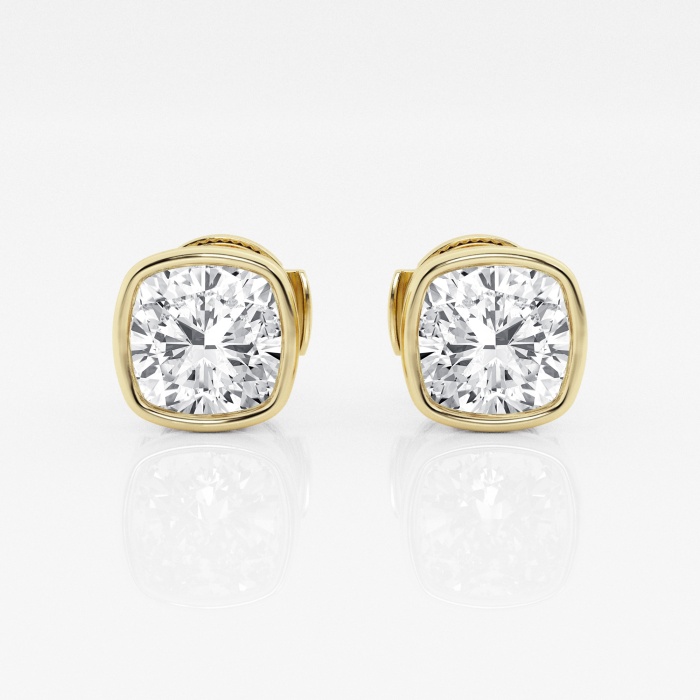Additional Image 2 for  3 ctw Cushion Lab Grown Diamond Bezel Set Solitaire Certified Stud Earrings