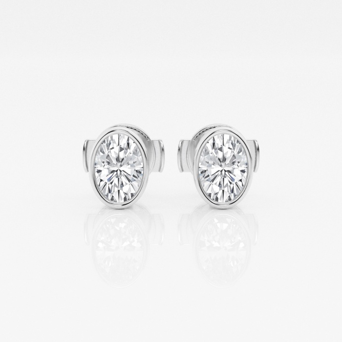 Additional Image 2 for  1 ctw Oval Lab Grown Diamond Bezel Set Solitaire Stud Earrings