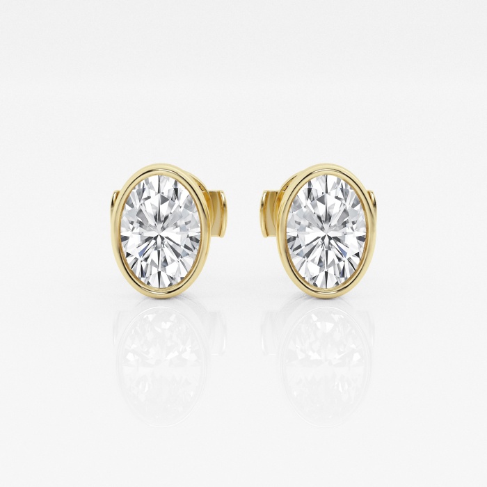 Additional Image 2 for  1 1/2 ctw Oval Lab Grown Diamond Bezel Set Solitaire Certified Stud Earrings