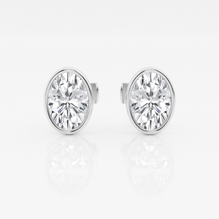 Additional Image 2 for  2 ctw Oval Lab Grown Diamond Bezel Set Solitaire Certified Stud Earrings