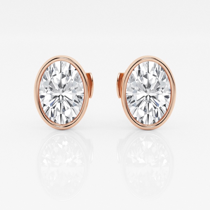 Additional Image 2 for  3 ctw Oval Lab Grown Diamond Bezel Set Solitaire Certified Stud Earrings