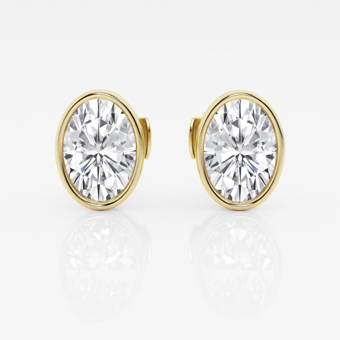 Additional Image 2 for  3 ctw Oval Lab Grown Diamond Bezel Set Solitaire Certified Stud Earrings