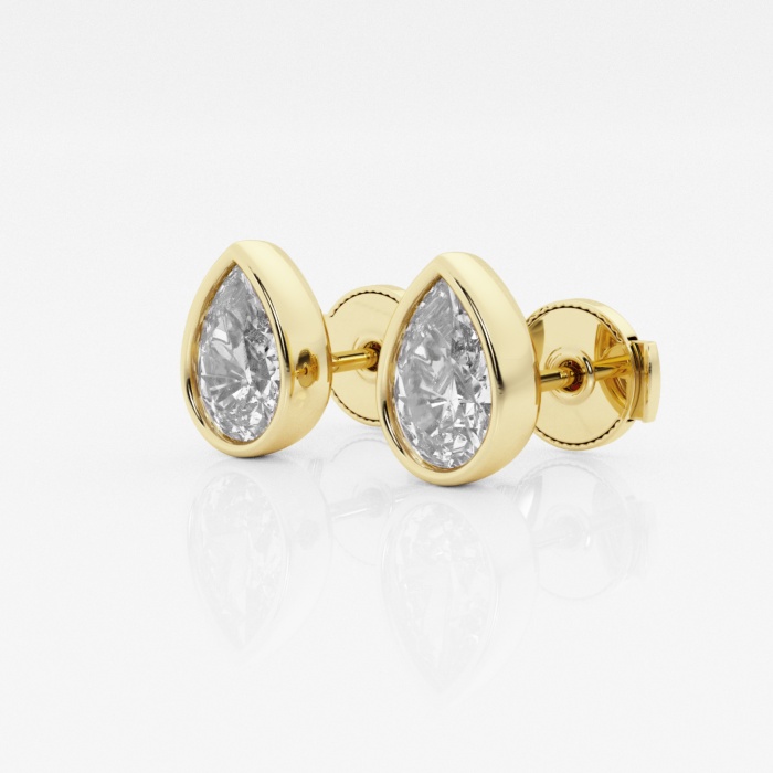 Additional Image 1 for  1 1/2 ctw Pear Lab Grown Diamond Bezel Set Solitaire Certified Stud Earrings