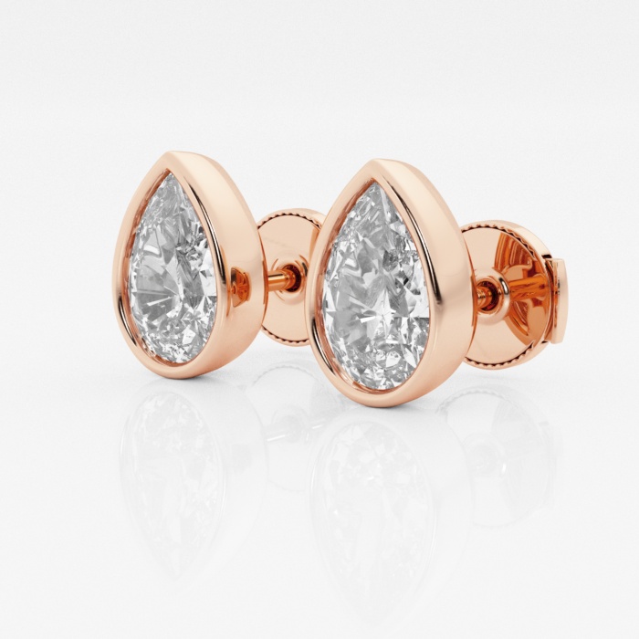 Additional Image 1 for  3 ctw Pear Lab Grown Diamond Bezel Set Solitaire Certified Stud Earrings