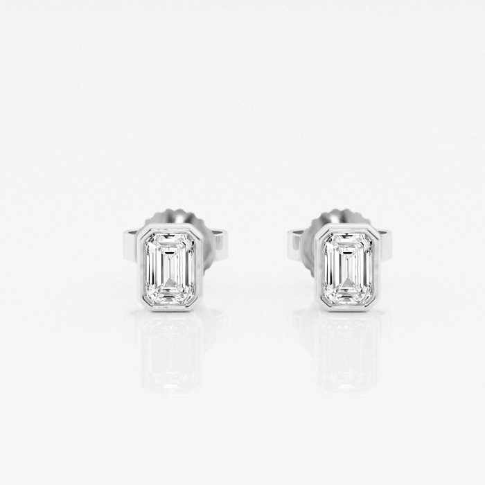 Additional Image 2 for  1/2 ctw Emerald Lab Grown Diamond Bezel Set Solitaire Stud Earrings