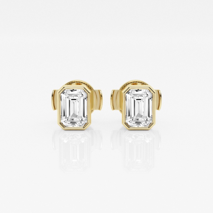 1 ctw Emerald Lab Grown Diamond Bezel Set Solitaire Stud Earrings