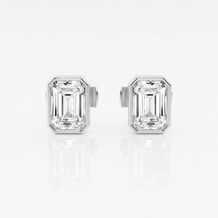 Additional Image 2 for  2 ctw Emerald Lab Grown Diamond Bezel Set Solitaire Certified Stud Earrings