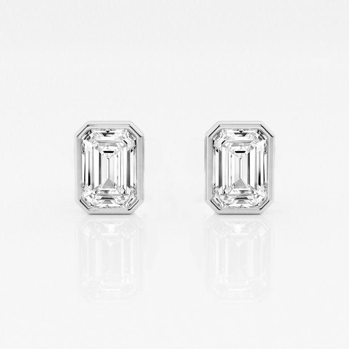 2 ctw Emerald Lab Grown Diamond Bezel Set Solitaire Certified Stud Earrings