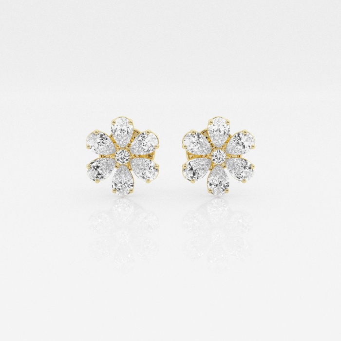 Badgley Mischka 1 1/4 ctw Round & Pear Lab Grown Diamond Flower Fashion Earrings