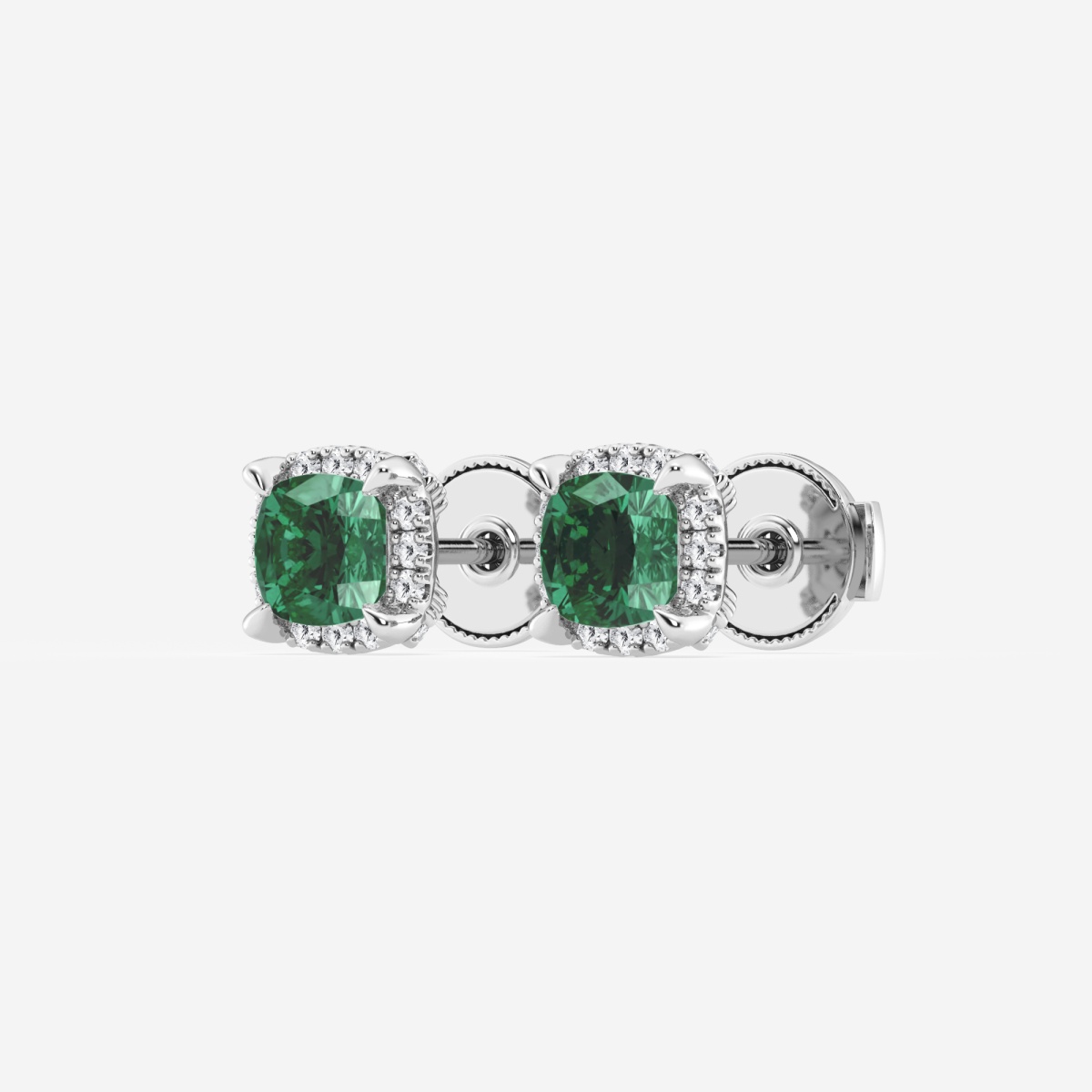 Additional Image 1 for  4.60X4.60 mm Cushion Cut Created Emerald and 1/5 ctw Round Lab Grown Diamond Shadow Halo Stud Earrings