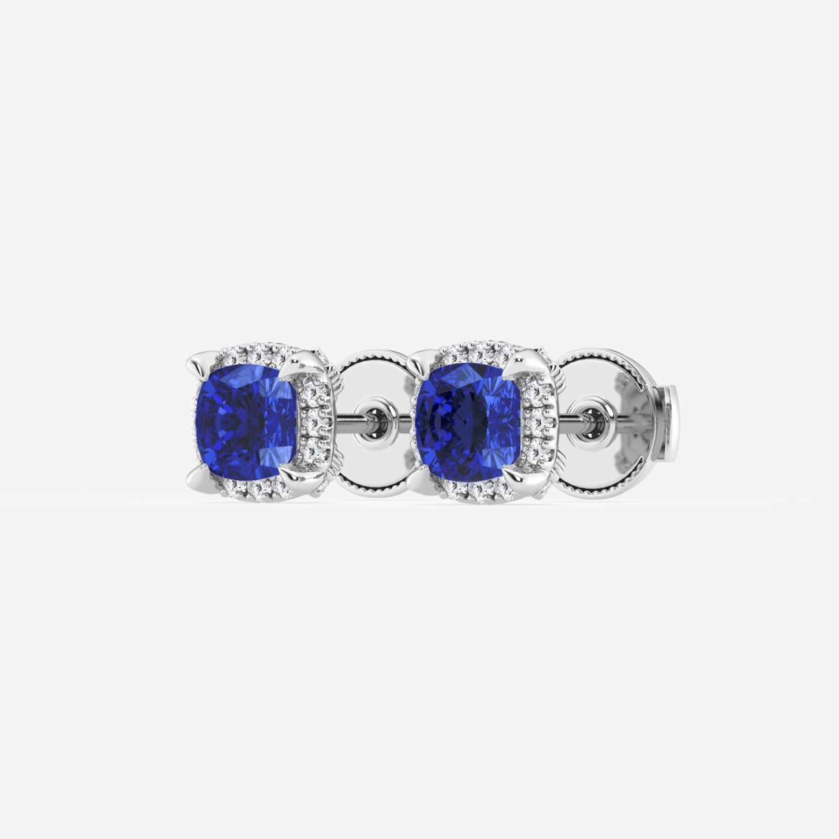 Additional Image 1 for  4.60X4.60 mm Cushion Cut Created Sapphire and 1/5 ctw Round Lab Grown Diamond Shadow Halo Stud Earrings