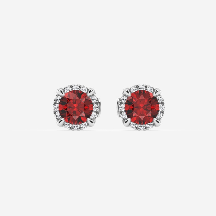 5.1 mm Round Created Ruby and 1/5 ctw Round Lab Grown Diamond Shadow Halo Stud Earrings