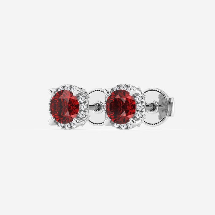 Additional Image 1 for  5.1 mm Round Created Ruby and 1/5 ctw Round Lab Grown Diamond Shadow Halo Stud Earrings