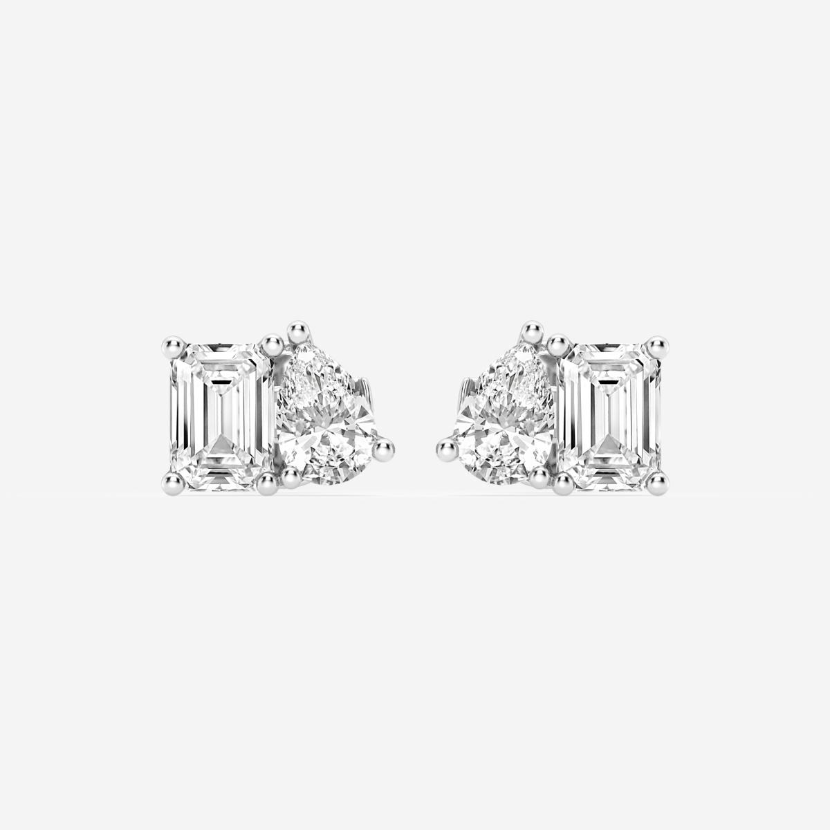 Additional Image 2 for  2 ctw Emerald and Pear Lab Grown Diamond Two Stone Stud Earrings