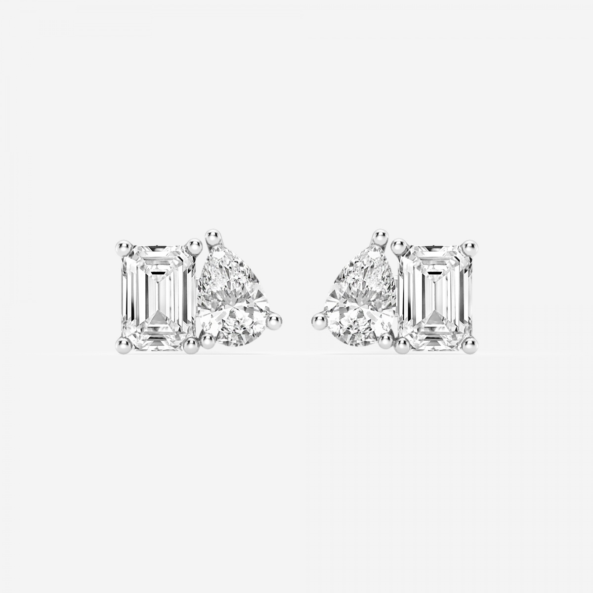 2 ctw Emerald and Pear Lab Grown Diamond Two Stone Stud Earrings