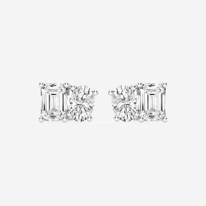 2 ctw Emerald and Oval Lab Grown Diamond Two Stone Stud
