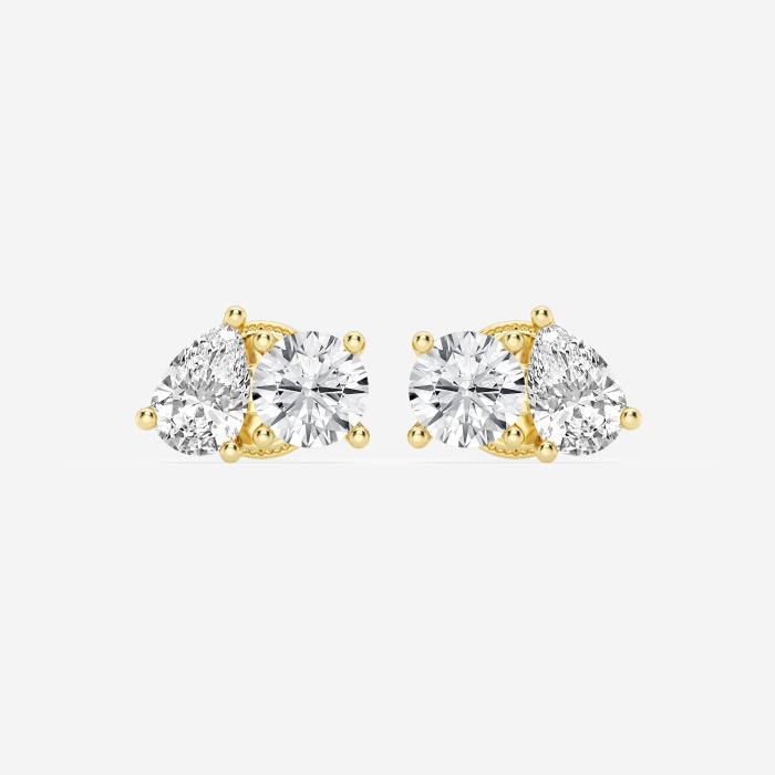 1 7/8 ctw Pear and Round Lab Grown Diamond Two Stone Stud