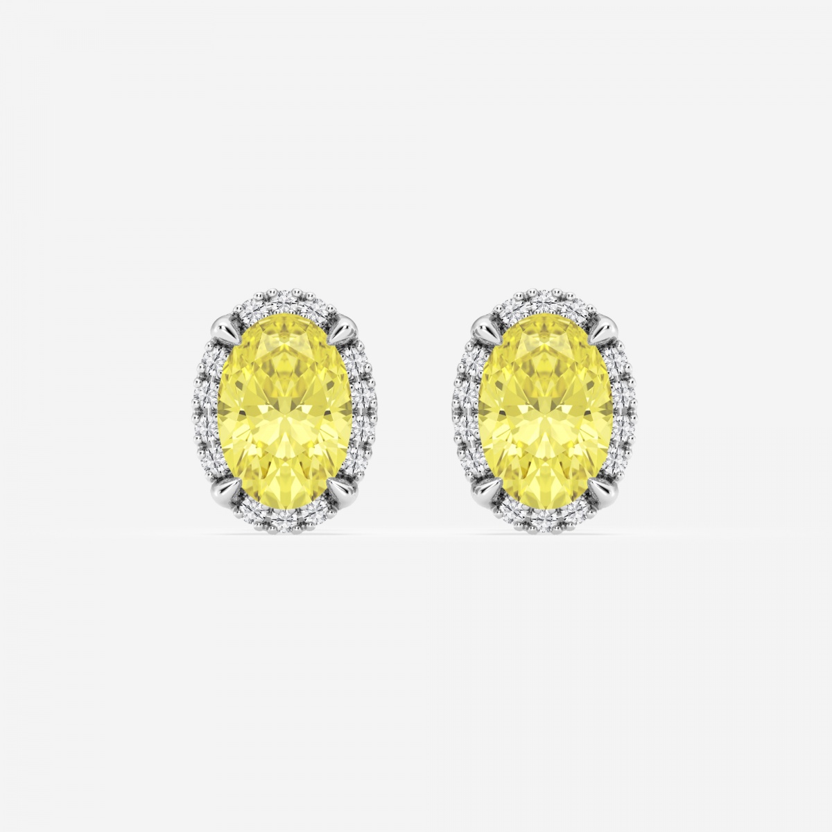2 1/3 ctw Oval Lab Grown Diamond Fancy Yellow Shadow Halo Stud Earrings