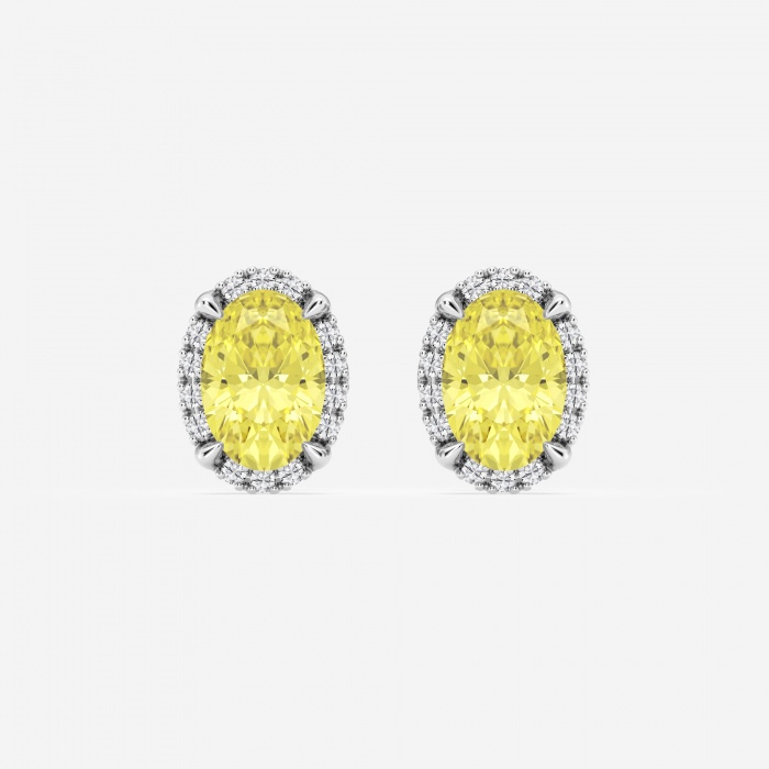 2 1/3 ctw Oval Lab Grown Diamond Fancy Yellow Shadow Halo Stud Earrings