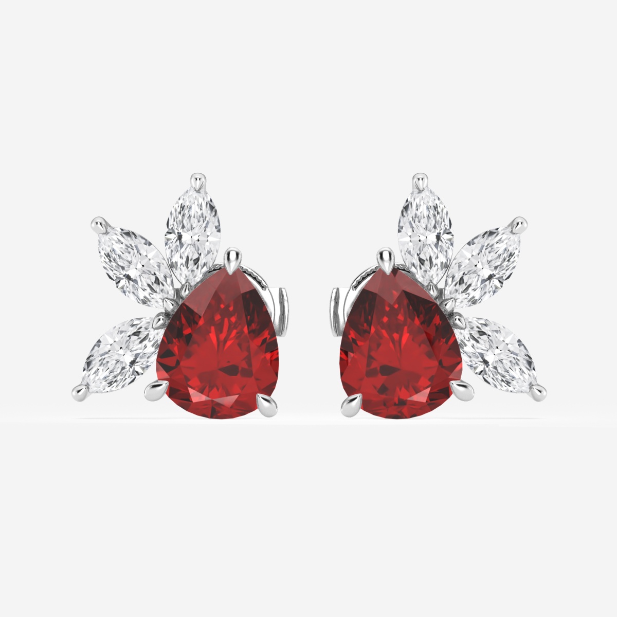 9.0X7.0 mm Pear Shaped Created Ruby and 1 3/4 ctw Marquise Lab 