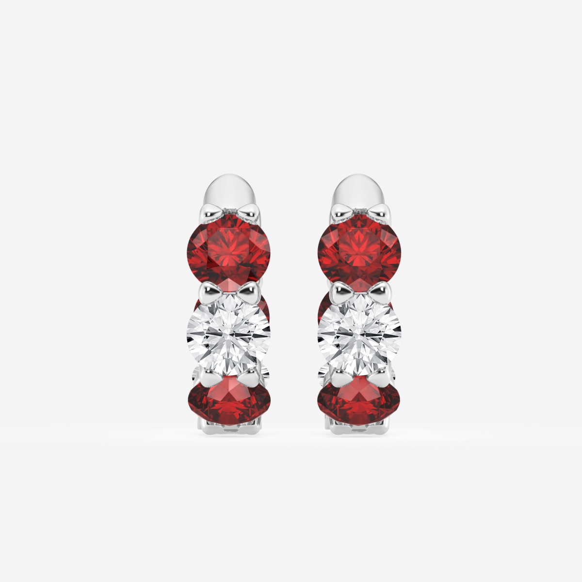 4.3 mm Round Created Ruby and 1 1/3 ctw Round Lab Grown Diamond Huggie Hoop Earrings