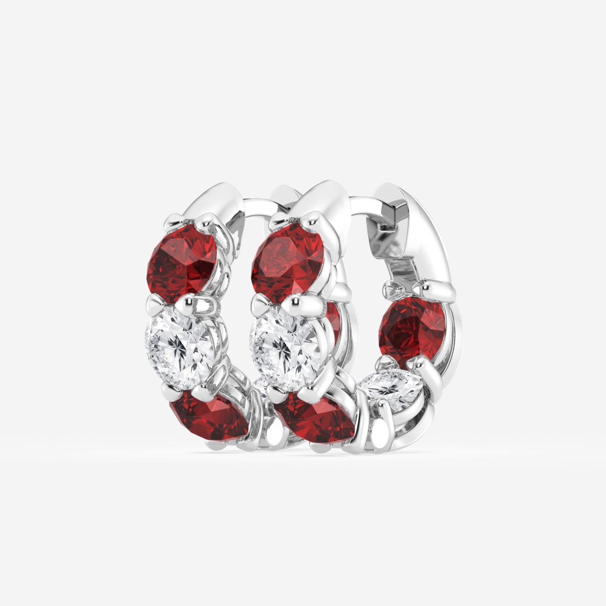 Additional Image 1 for  4.3 mm Round Created Ruby and 1 1/3 ctw Round Lab Grown Diamond Huggie Hoop Earrings