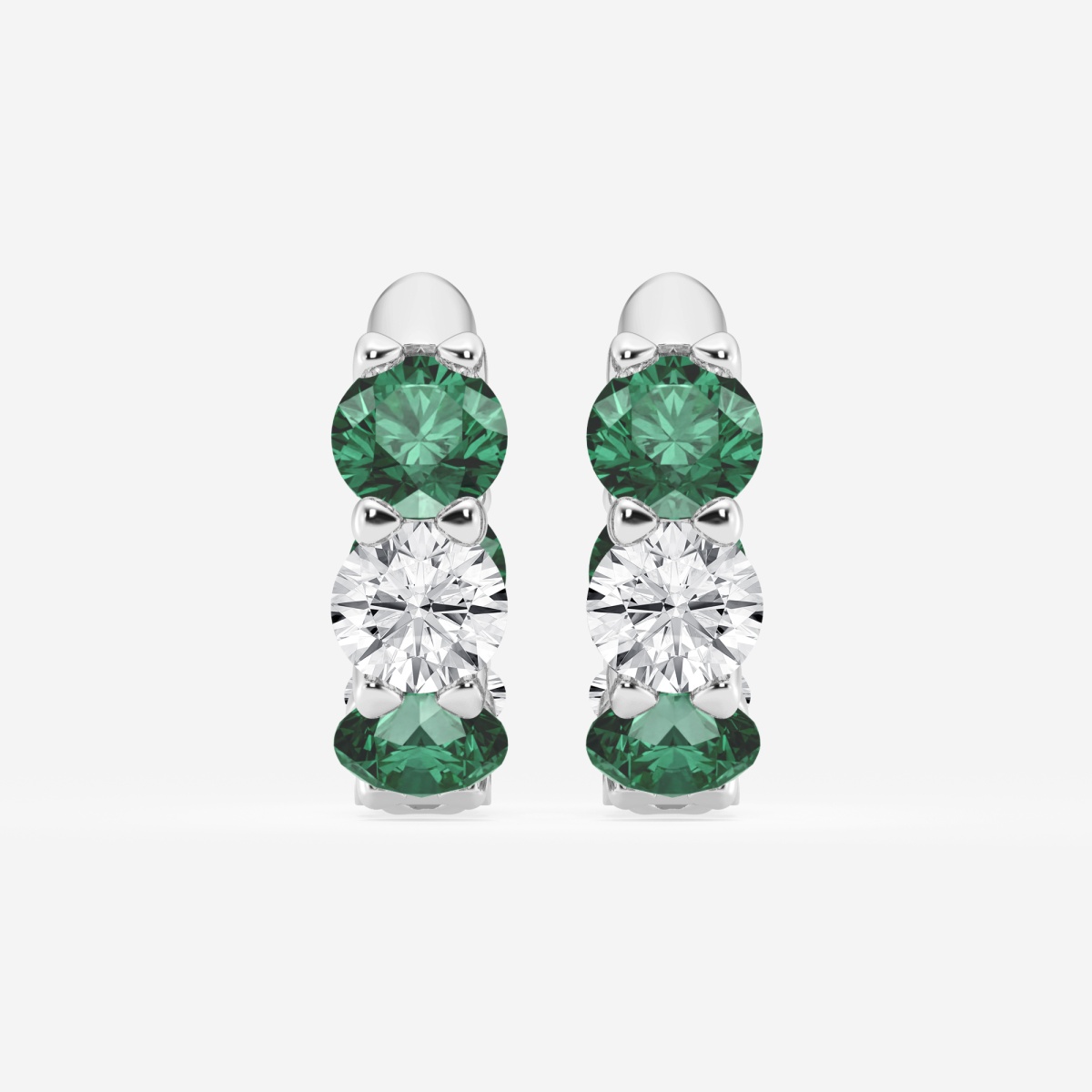 4.9 mm Round Created Emerald and 2 ctw Round Lab Grown Diamond Huggie Hoop Earrings