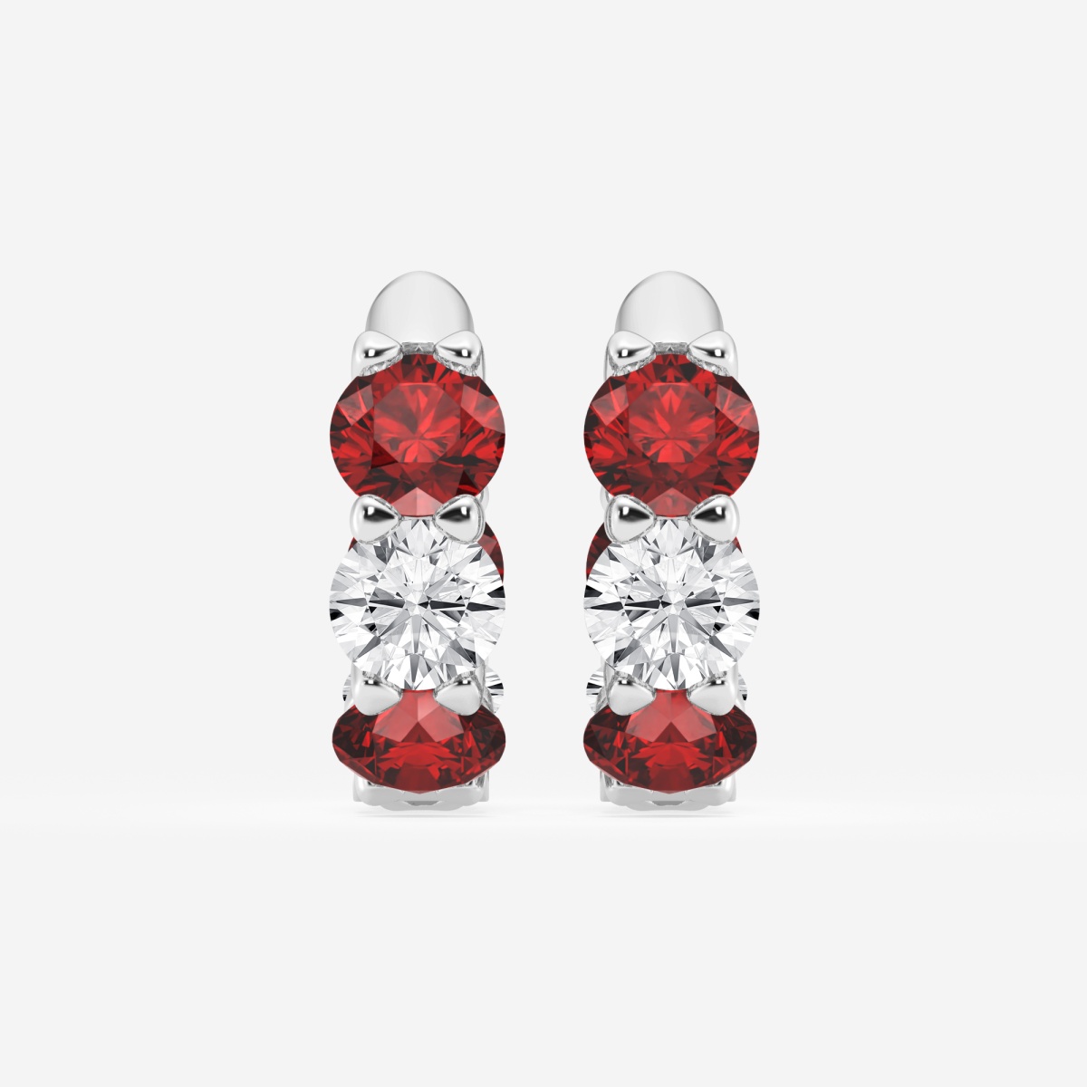 4.9 mm Round Created Ruby and 2 ctw Round Lab Grown Diamond Huggie Hoop Earrings