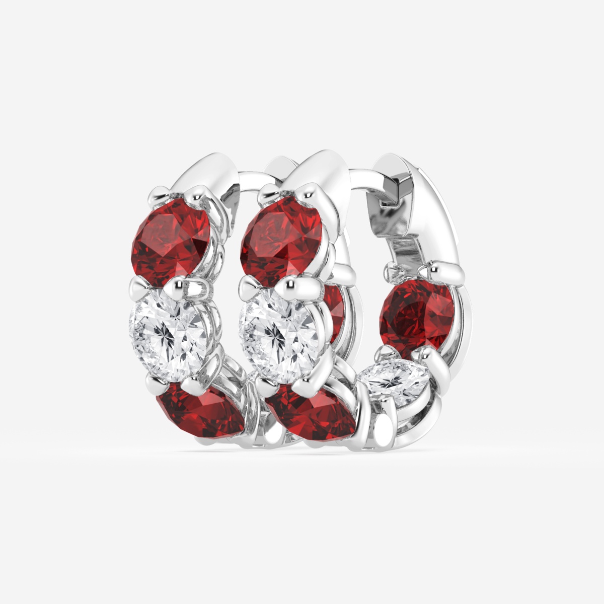Additional Image 1 for  4.9 mm Round Created Ruby and 2 ctw Round Lab Grown Diamond Huggie Hoop Earrings